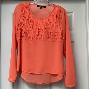 Sweet Rain Coral Fringe Blouse Sz S